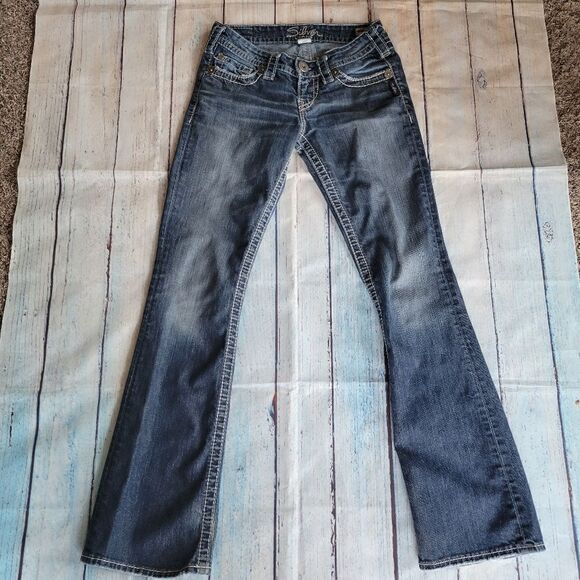 Silver Blue Medium Wash Cotton Blend Pioneer Bootcut Denim Jeans Size 25x31 - Picture 1 of 16